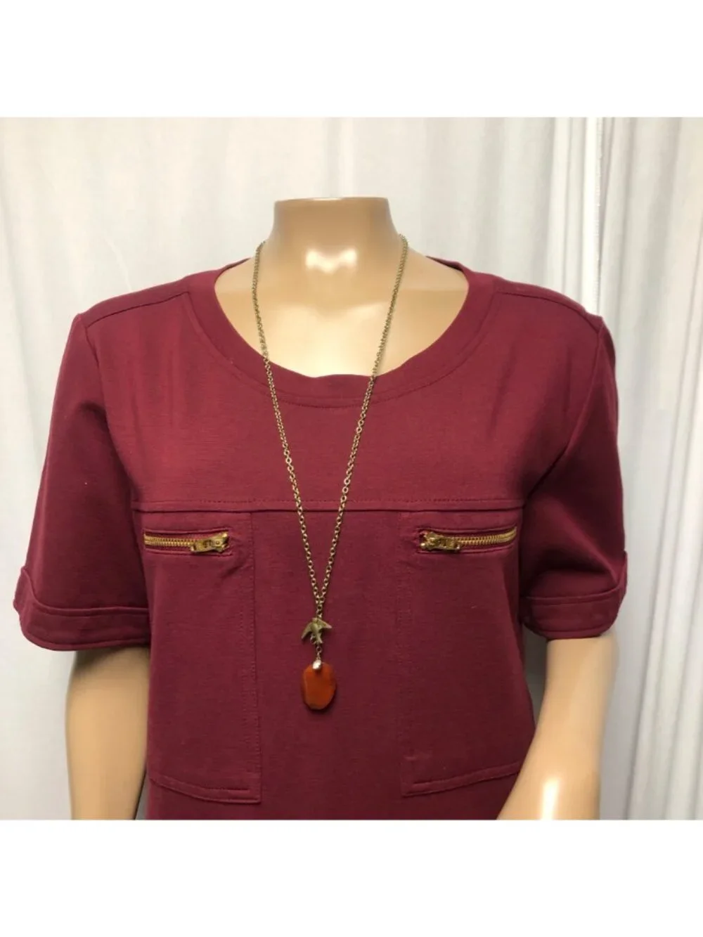 J Crew Maroon Zipper Ponte Dress Womens Size 14 Short Sleeve Shift Comfy Office